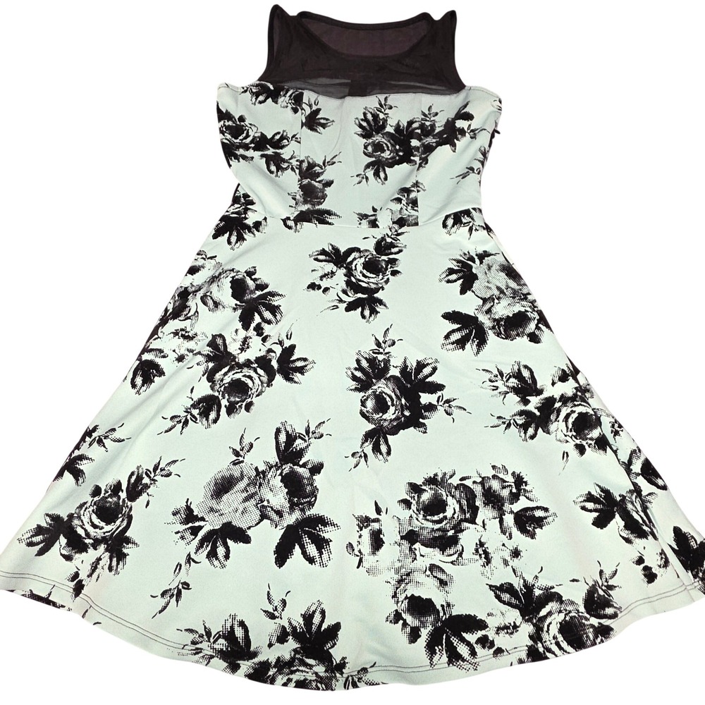 Trixxi Mint Green Black Floral Mesh Illusion Skater Dress Womens‎ Small